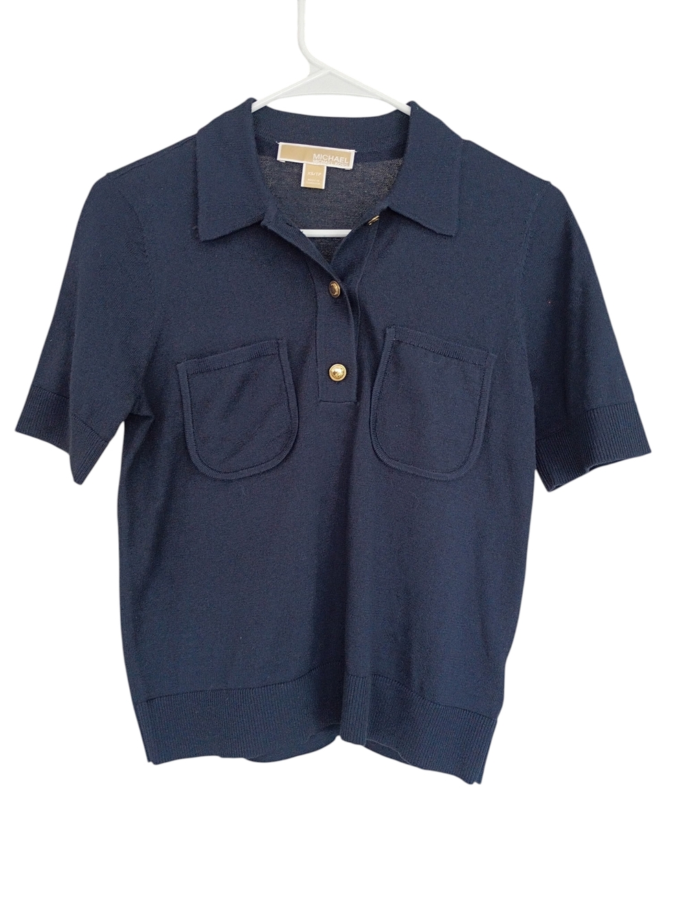 Michael Kors Women's Navy Polo with Gold Buttons SZ XS